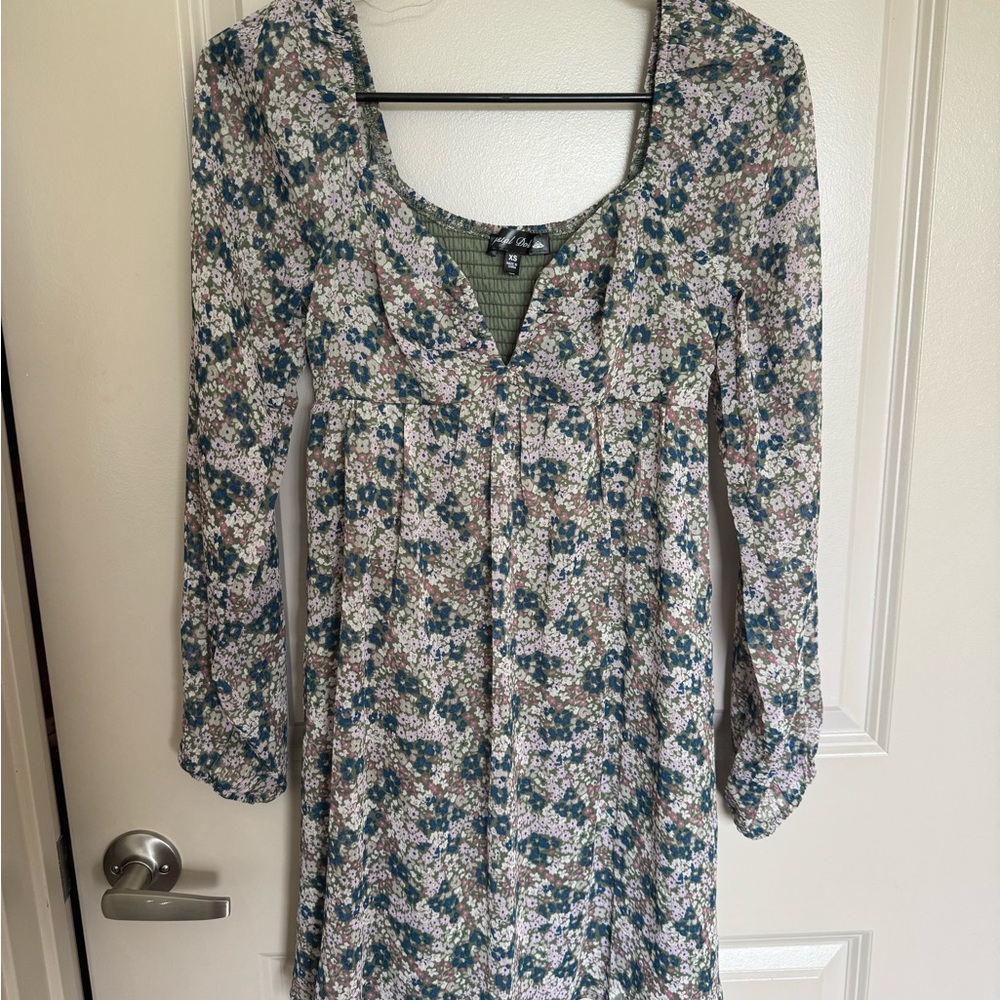 Crystal Doll Blue and White Long Sleeve Sundress